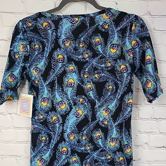 NWT LuLaRoe Peacock Feather Print Dress Julia Midi Black Fitted Sheath Bodycon - Picture 11 of 12